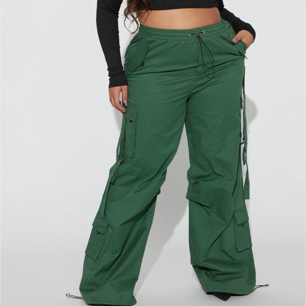 Forest Green Wide Leg Cargo Pants